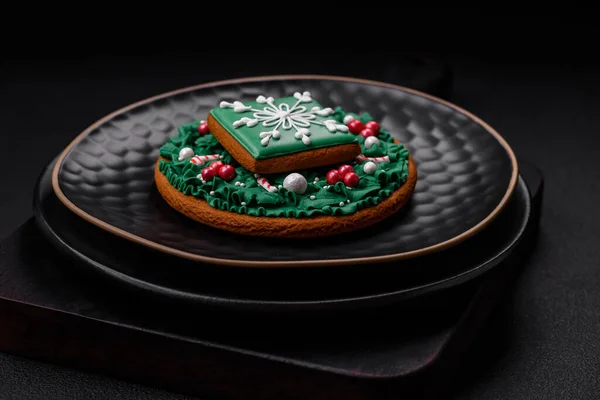 Beaux Biscuits Pain Épice Faits Maison Colorés Noël Nouvel Sur — Photo