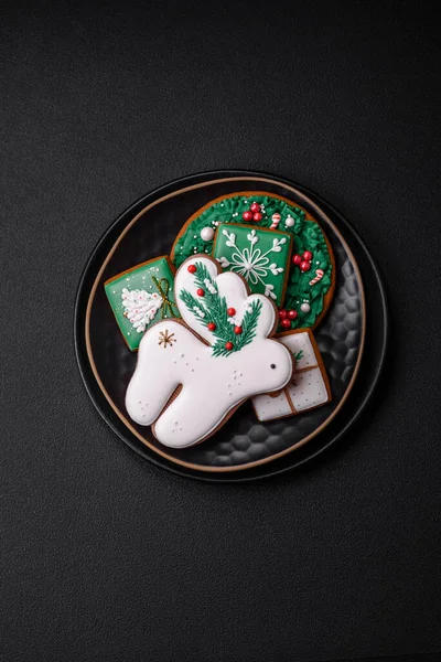 Beaux Biscuits Pain Épice Faits Maison Colorés Noël Nouvel Sur — Photo
