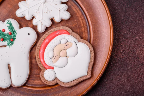 Όμορφη Νόστιμα Χριστούγεννα Gingerbread Μια Συγκεκριμένη Υφή Φόντο Χριστουγεννιάτικο Στολίδι — Φωτογραφία Αρχείου