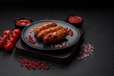 Tuzlu, baharatlı ve çimento kaplı lezzetli ızgara sosisler.