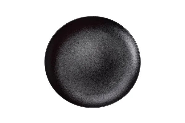 Empty Black Ceramic Plate Dark Concrete Background Preparing Table Family — 스톡 사진