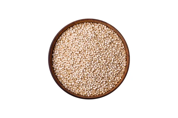 Quinoa Crua Saudável Uma Tigela Fundo Concreto Escuro Comida Saudável — Fotografia de Stock