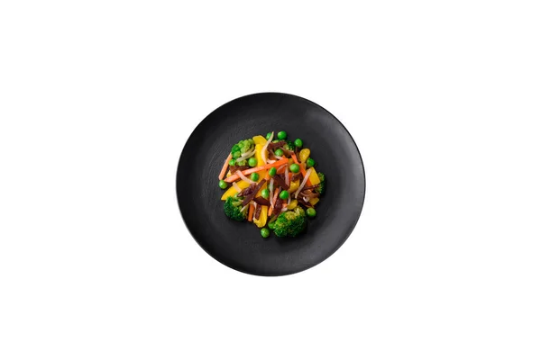 Délicieux Brocoli Légumes Cuits Vapeur Champignons Pois Carottes Oignons Sur — Photo
