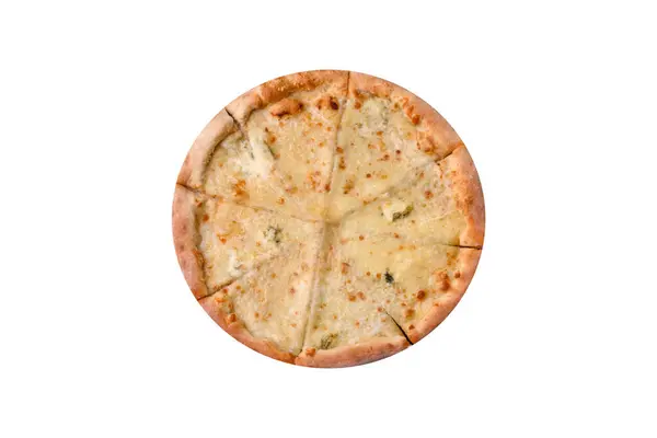 Finom Friss Forró Pizza Négy Sajt Fekete Beton Alapon — Stock Fotó