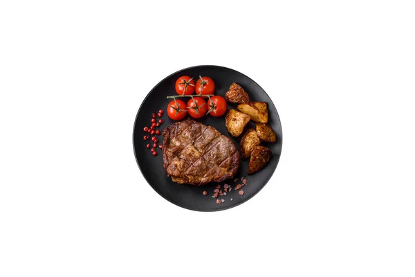 Délicieux Steak Porc Bœuf Juteux Grillé Avec Sel Des Épices — Photo