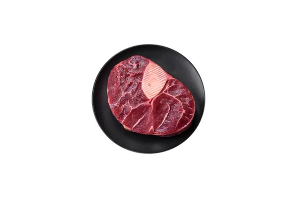 Bife Carne Fresca Ossobuco Com Sal Especiarias Ervas Sobre Fundo — Fotografia de Stock