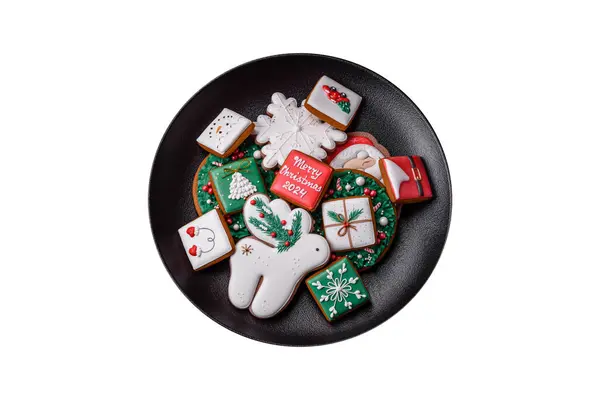 Délicieux Biscuits Colorés Frais Noël Nouvel Pain Épice Sur Une — Photo