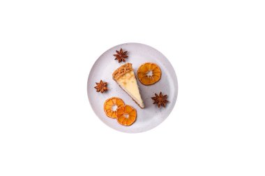 Beton kaplamalı lezzetli cheesecake keki. Lezzetli kahvaltı tatlısı