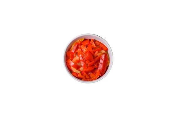 Deliziose Fette Fresche Peperone Dolce Saltato Con Cipolla Sale Spezie — Foto Stock