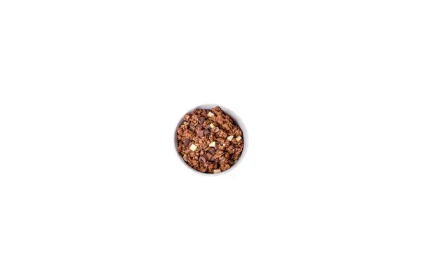 Cereais Com Chocolate Leite Pão Ovo Contra Fundo Concreto Escuro — Fotografia de Stock