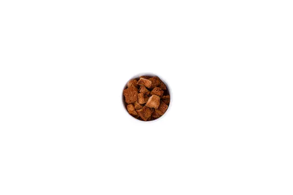 Pyszne Chrupiące Brązowe Kostki Chleba Nasionami Ziarnami Składniki Zupy Śmietankowej — Zdjęcie stockowe