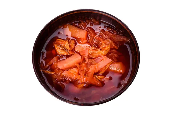 Borscht Traditionelle Ukrainische Suppe Aus Roter Bete Tomate Kohl Karotte — Stockfoto