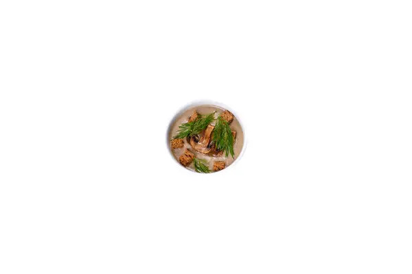 Uma Deliciosa Sopa Fresca Espessa Purê Cogumelos Com Farinha Rosca — Fotografia de Stock