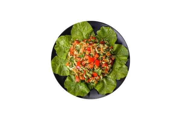 Grüner Veganer Salat Aus Grünen Blättern Und Gemüse Draufsicht Auf — Stockfoto