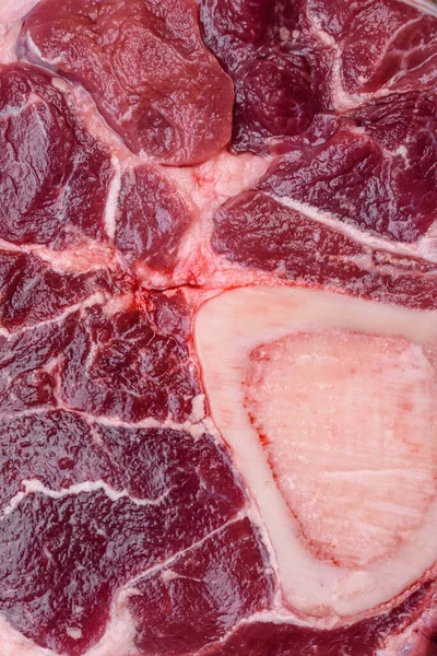 Fresh Beef Ossobuco Steak Salt Spices Herbs Textured Concrete Background — Stock Photo, Image