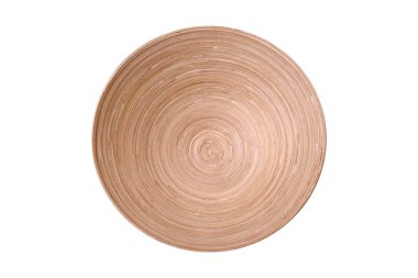 Koyu beton arka planda boş bir ahşap meyve kasesi. Mutfak aletleri