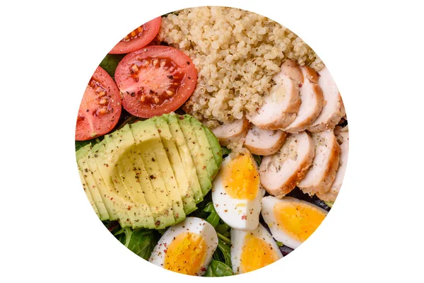 Delicious Healthy Lunch Consisting Chicken Avocado Quinoa Eggs Tomatoes Lettuce — Fotografia de Stock