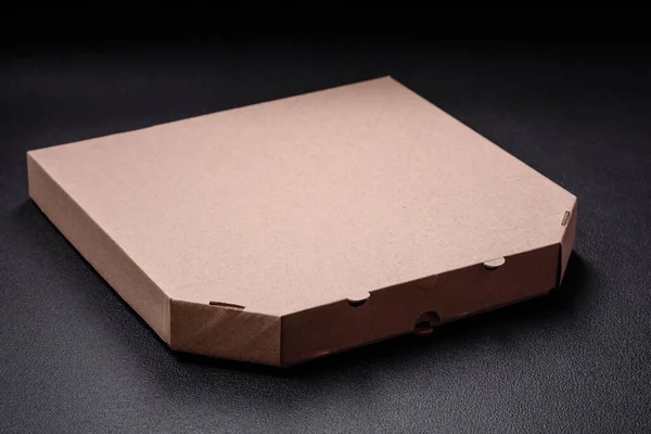 Empty Cardboard Rectangular Brown Box Delivery Delicious Pizza Takeaway Food — Stock Photo, Image