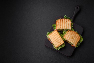 Tost, somon, avokado, domates, tuz, baharat ve çimento kaplı lezzetli çıtır sandviçler.