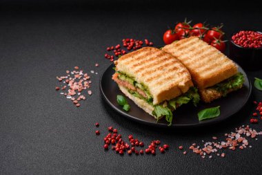 Tost, somon, avokado, domates, tuz, baharat ve çimento kaplı lezzetli çıtır sandviçler.