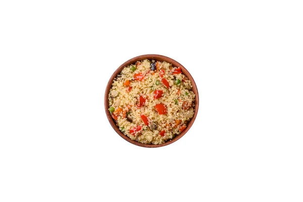 Läcker Couscous Gröt Med Kuber Grillade Grönsaker Med Salt Och — Stockfoto