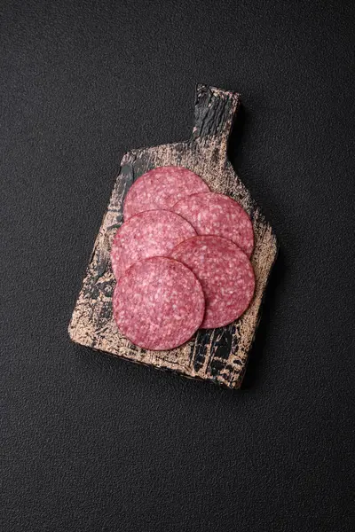 Salami on slicer stock photo. Image of piece, snack, meaty - 15910206