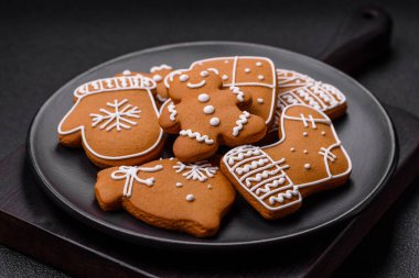 Delicious gingerbread cookies with honey, ginger and cinnamon. Winter composition