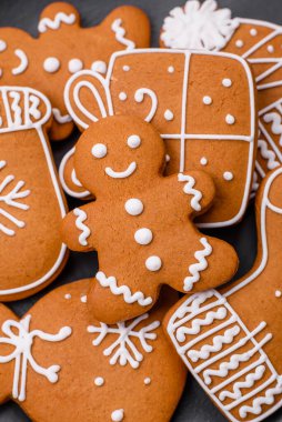 Delicious gingerbread cookies with honey, ginger and cinnamon. Winter composition