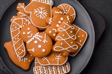 Delicious gingerbread cookies with honey, ginger and cinnamon. Winter composition