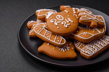 Delicious gingerbread cookies with honey, ginger and cinnamon. Winter composition