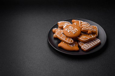 Delicious gingerbread cookies with honey, ginger and cinnamon. Winter composition