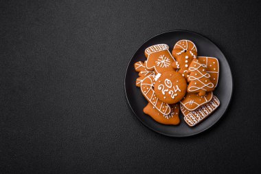 Delicious gingerbread cookies with honey, ginger and cinnamon. Winter composition