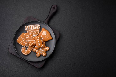 Delicious gingerbread cookies with honey, ginger and cinnamon. Winter composition