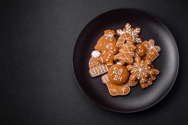 Delicious gingerbread cookies with honey, ginger and cinnamon. Winter composition