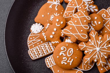 Delicious gingerbread cookies with honey, ginger and cinnamon. Winter composition