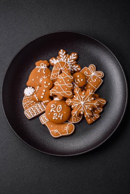 Delicious gingerbread cookies with honey, ginger and cinnamon. Winter composition