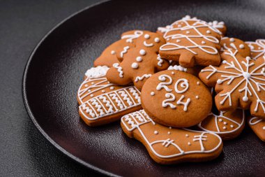Delicious gingerbread cookies with honey, ginger and cinnamon. Winter composition