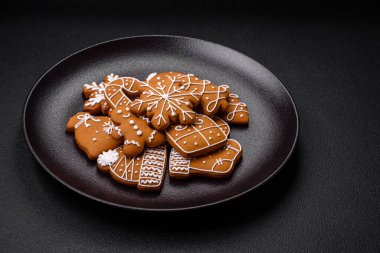 Delicious gingerbread cookies with honey, ginger and cinnamon. Winter composition