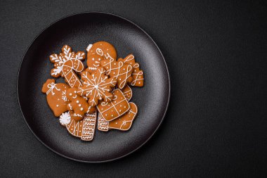 Delicious gingerbread cookies with honey, ginger and cinnamon. Winter composition
