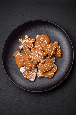 Delicious gingerbread cookies with honey, ginger and cinnamon. Winter composition