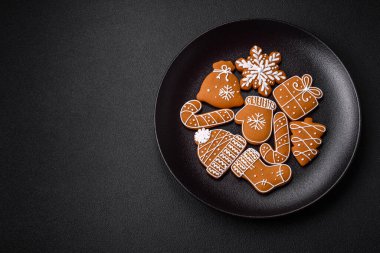 Delicious gingerbread cookies with honey, ginger and cinnamon. Winter composition