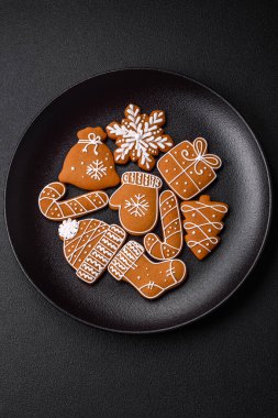 Delicious gingerbread cookies with honey, ginger and cinnamon. Winter composition