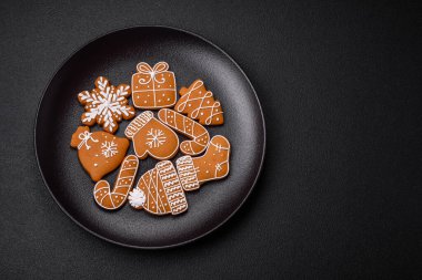 Delicious gingerbread cookies with honey, ginger and cinnamon. Winter composition