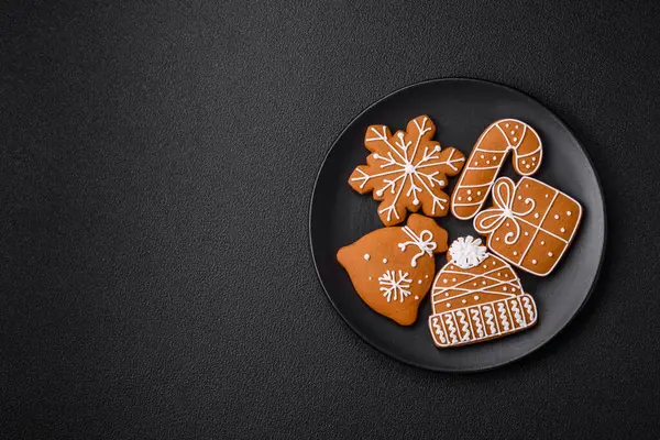 Delicious gingerbread cookies with honey, ginger and cinnamon. Winter composition