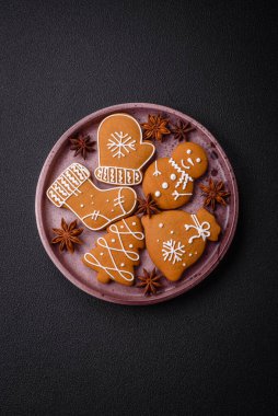 Delicious gingerbread cookies with honey, ginger and cinnamon. Winter composition