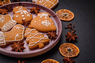 Delicious gingerbread cookies with honey, ginger and cinnamon. Winter composition