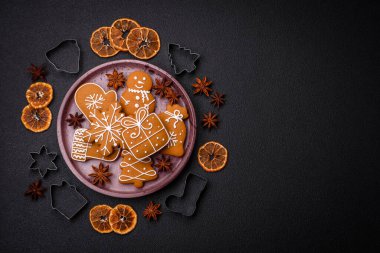 Delicious gingerbread cookies with honey, ginger and cinnamon. Winter composition