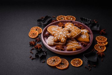 Delicious gingerbread cookies with honey, ginger and cinnamon. Winter composition