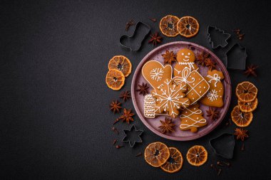 Delicious gingerbread cookies with honey, ginger and cinnamon. Winter composition