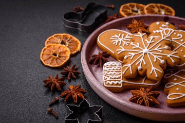 Delicious gingerbread cookies with honey, ginger and cinnamon. Winter composition